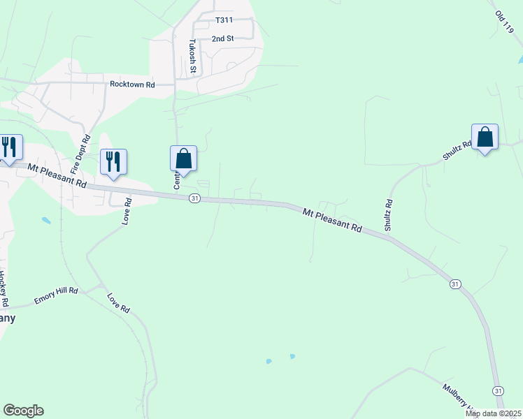 map of restaurants, bars, coffee shops, grocery stores, and more near 1152 Pennsylvania 31 in Mount Pleasant