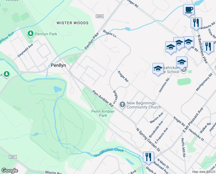 map of restaurants, bars, coffee shops, grocery stores, and more near 469 Brights Circle in Penllyn
