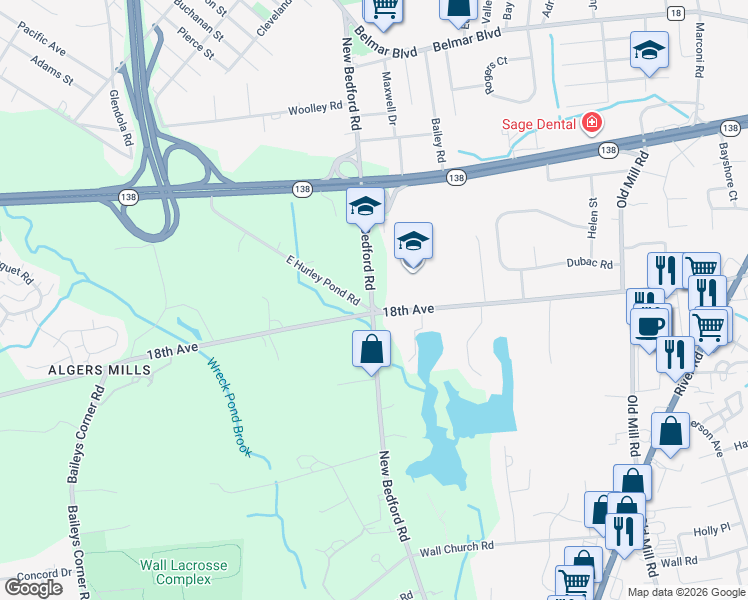 map of restaurants, bars, coffee shops, grocery stores, and more near 1635 18th Avenue in Monmouth County