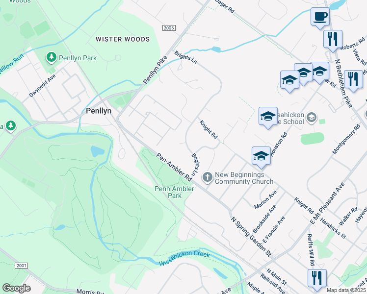 map of restaurants, bars, coffee shops, grocery stores, and more near 469 Brights Circle in Penllyn