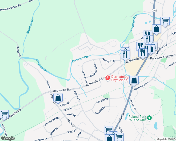 map of restaurants, bars, coffee shops, grocery stores, and more near 19 Heritage Road in Akron