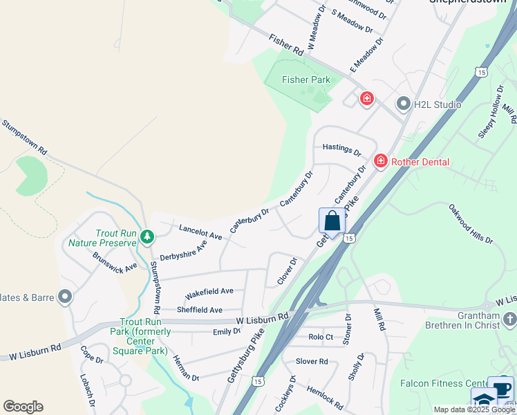 map of restaurants, bars, coffee shops, grocery stores, and more near 2246 Canterbury Drive in Mechanicsburg