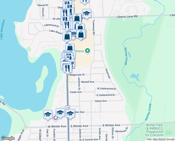 map of restaurants, bars, coffee shops, grocery stores, and more near 200-298 Ridgeview St in Danville