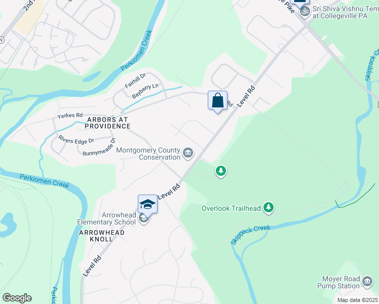 map of restaurants, bars, coffee shops, grocery stores, and more near 129 Level Road in Collegeville