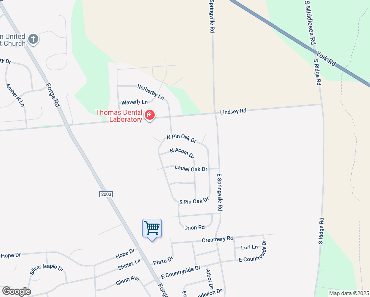 map of restaurants, bars, coffee shops, grocery stores, and more near 21 North Acorn Drive in Boiling Springs
