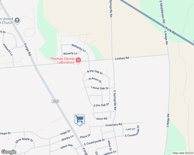 map of restaurants, bars, coffee shops, grocery stores, and more near 21 North Acorn Drive in Boiling Springs