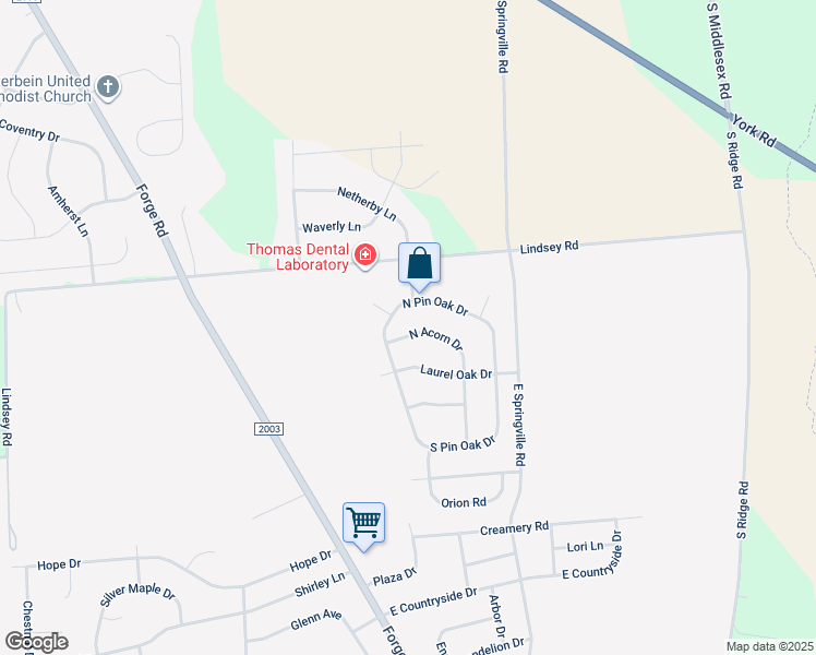 map of restaurants, bars, coffee shops, grocery stores, and more near 27 North Acorn Drive in Boiling Springs