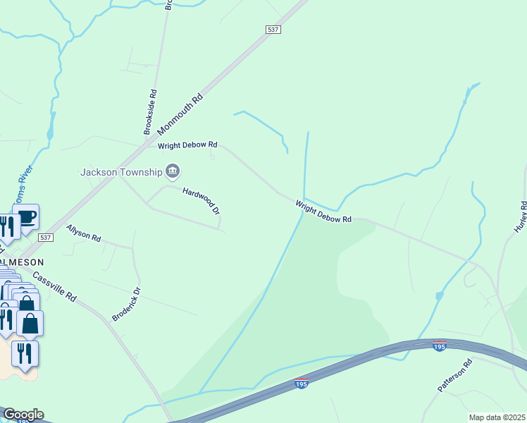 map of restaurants, bars, coffee shops, grocery stores, and more near 795 Wright Debow Road in Jackson Township