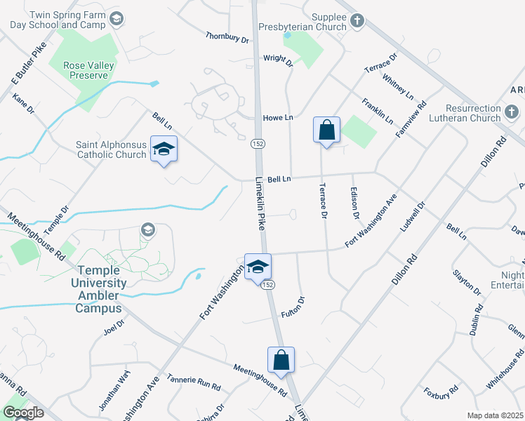 map of restaurants, bars, coffee shops, grocery stores, and more near 950 Limekiln Pike in Maple Glen