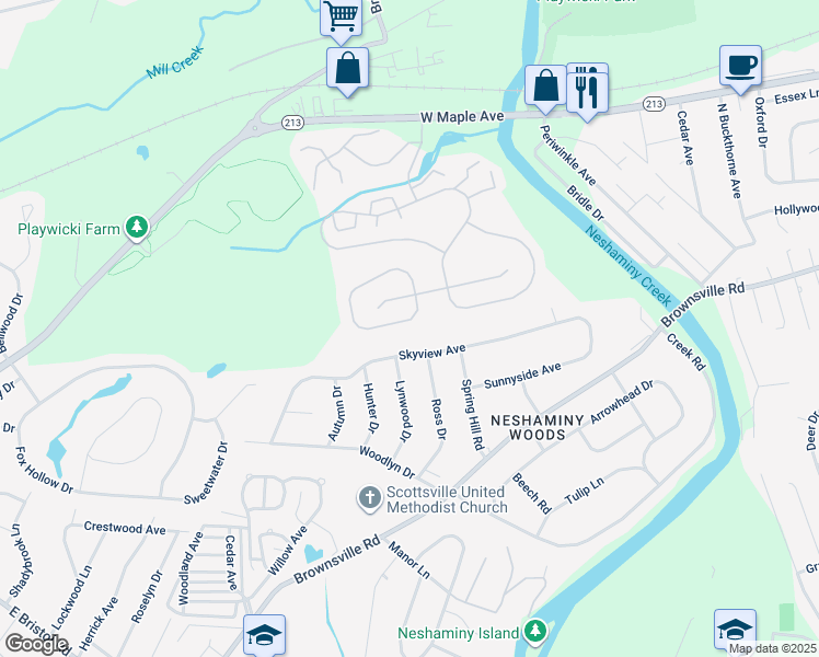 map of restaurants, bars, coffee shops, grocery stores, and more near 812 Green Ridge Circle in Langhorne