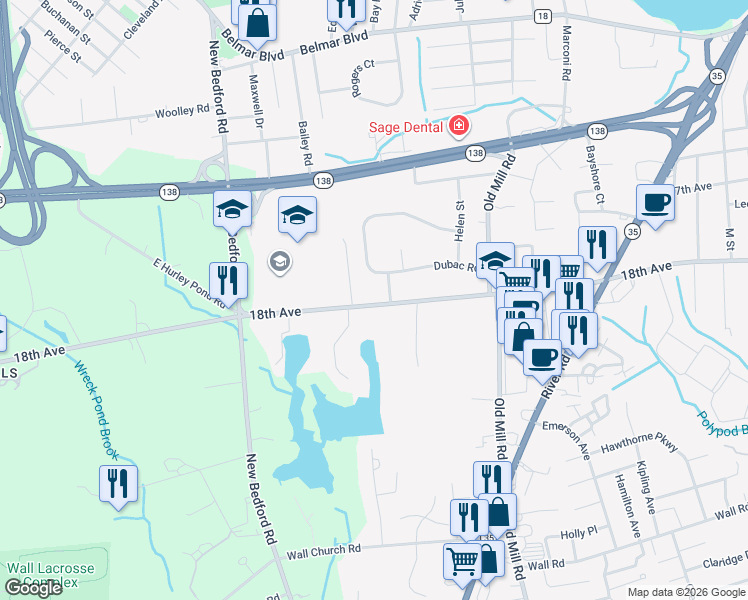 map of restaurants, bars, coffee shops, grocery stores, and more near 1751 Kimberly Drive in Wall Township