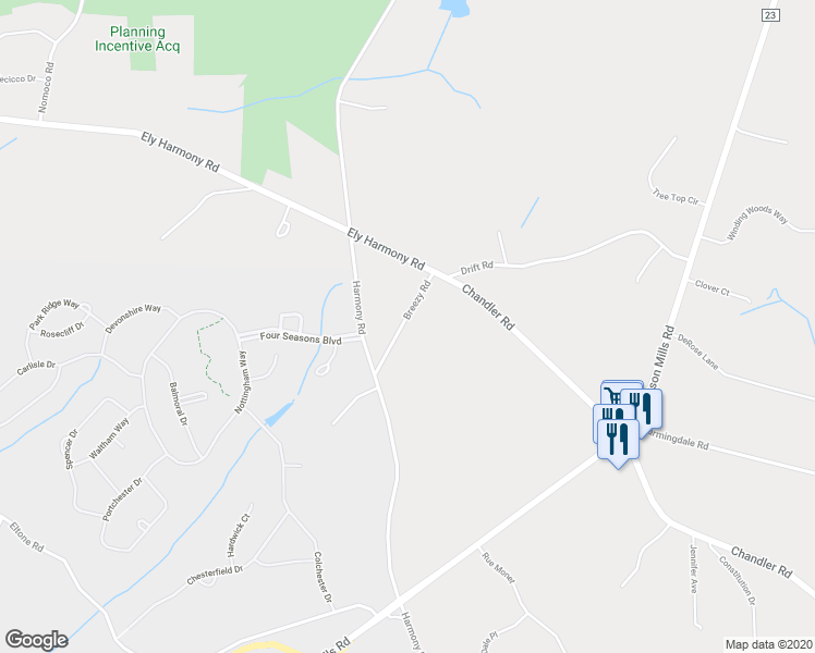 map of restaurants, bars, coffee shops, grocery stores, and more near 624 Breezy Road in Jackson Township