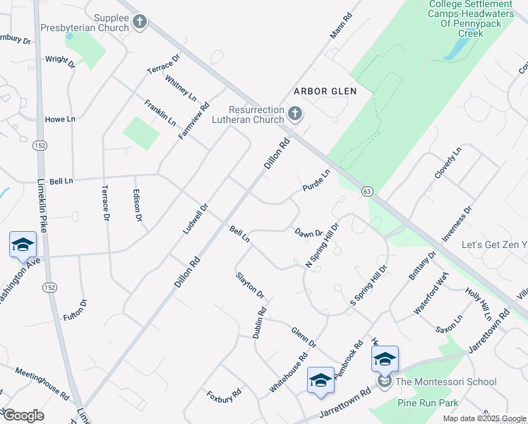 map of restaurants, bars, coffee shops, grocery stores, and more near 1811 Purdie Lane in Ambler