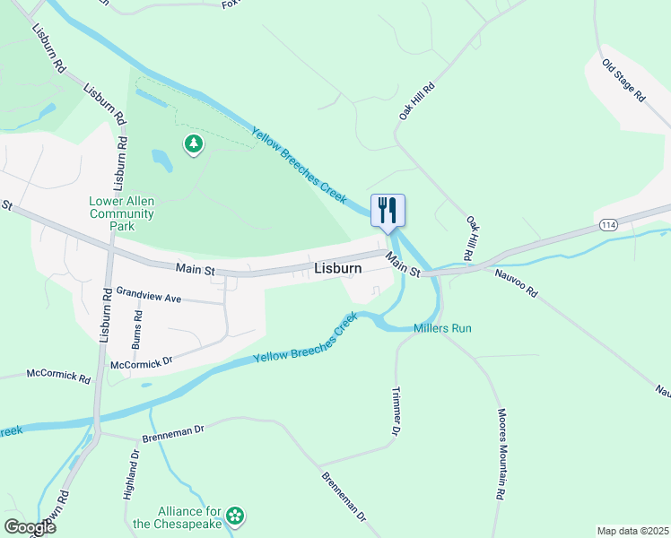 map of restaurants, bars, coffee shops, grocery stores, and more near 1724 Main Street in Mechanicsburg