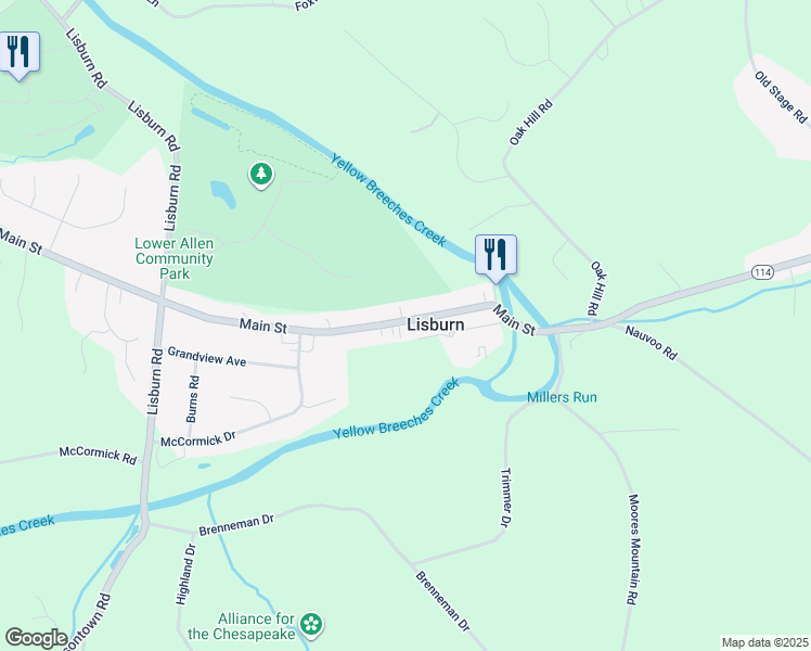 map of restaurants, bars, coffee shops, grocery stores, and more near 1704 Main Street in Mechanicsburg
