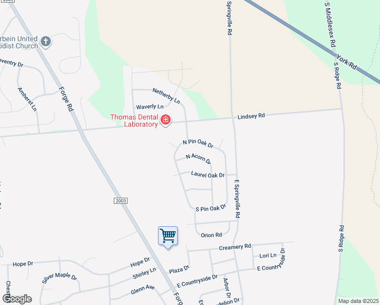 map of restaurants, bars, coffee shops, grocery stores, and more near 25 North Acorn Drive in Boiling Springs