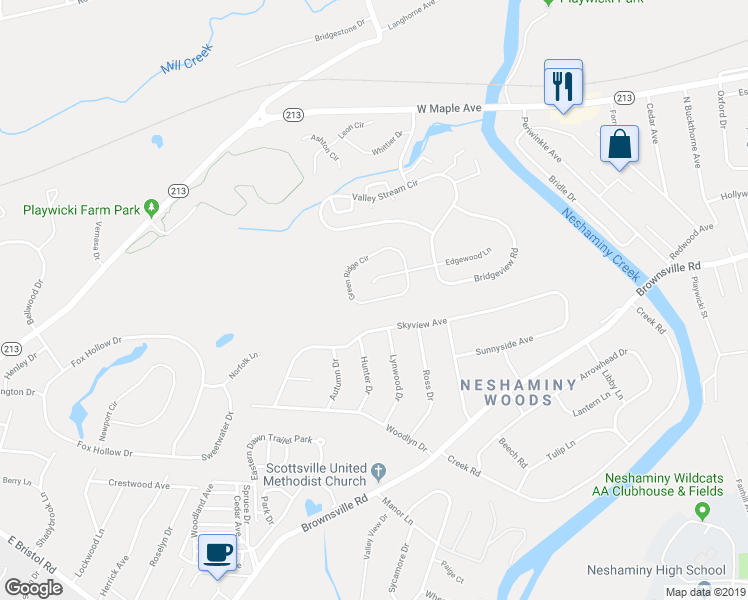 map of restaurants, bars, coffee shops, grocery stores, and more near 828 Green Ridge Circle in Feasterville-Trevose