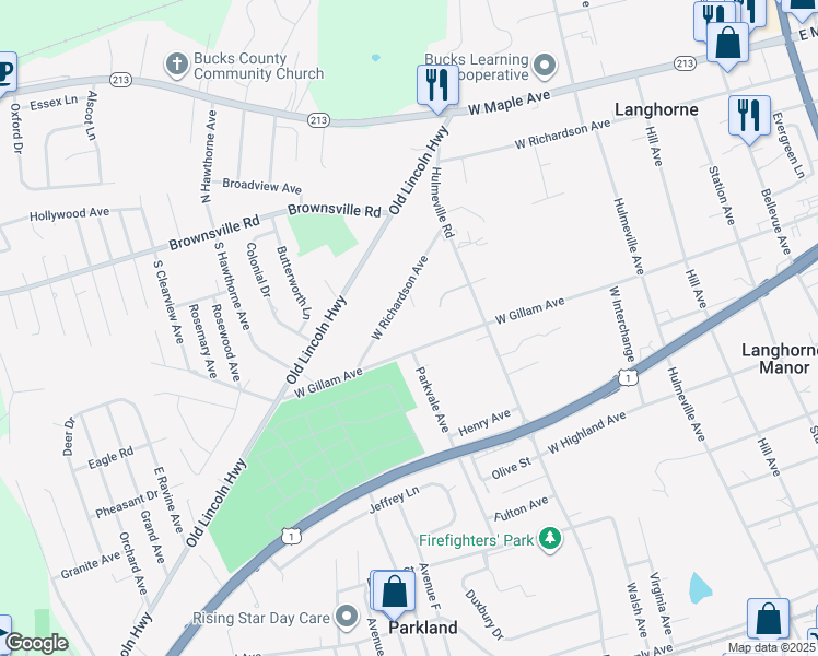 map of restaurants, bars, coffee shops, grocery stores, and more near 964 West Richardson Avenue in Langhorne