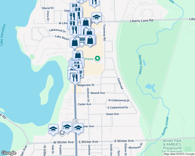 map of restaurants, bars, coffee shops, grocery stores, and more near 301 Northbrook Drive in Danville