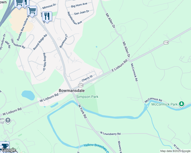 map of restaurants, bars, coffee shops, grocery stores, and more near 119 East Lisburn Road in Mechanicsburg