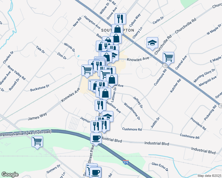 map of restaurants, bars, coffee shops, grocery stores, and more near 800-898 Rozel Avenue in Southampton