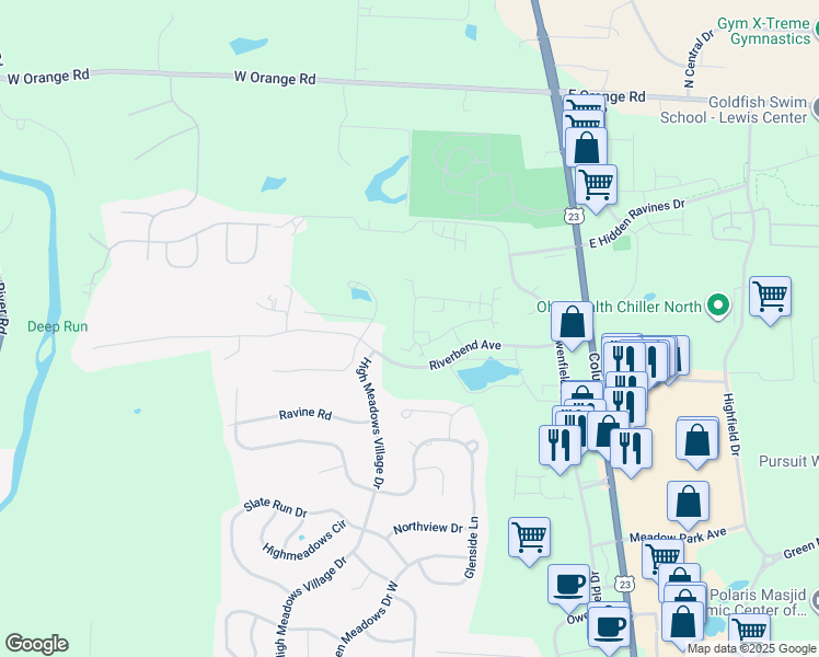 map of restaurants, bars, coffee shops, grocery stores, and more near 8570 Stonewoods Lane in Powell