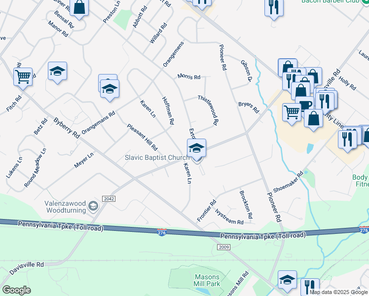 map of restaurants, bars, coffee shops, grocery stores, and more near 2435 Karen Lane in Hatboro