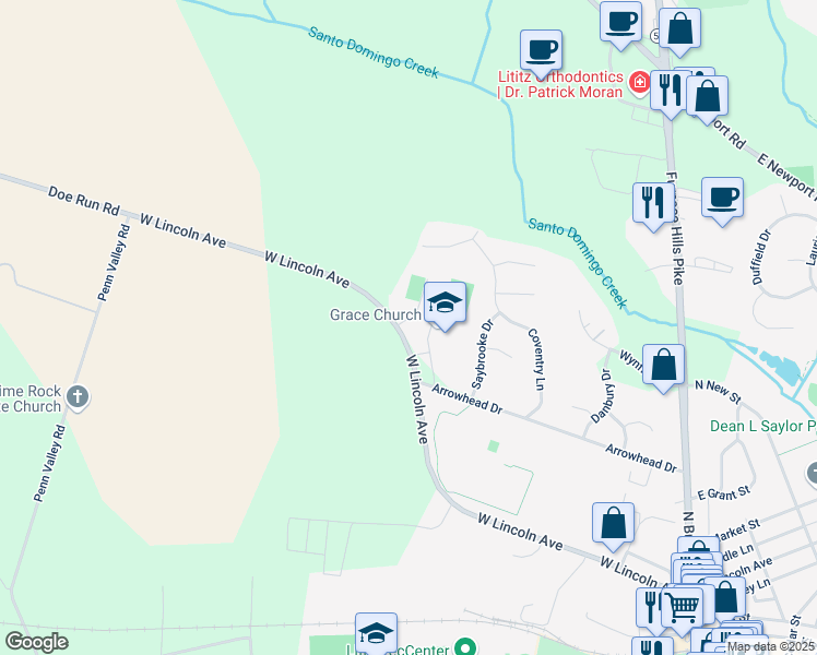 map of restaurants, bars, coffee shops, grocery stores, and more near 513 West Lincoln Avenue in Lititz
