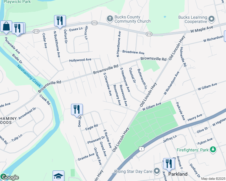 map of restaurants, bars, coffee shops, grocery stores, and more near 211 South Clearview Avenue in Langhorne