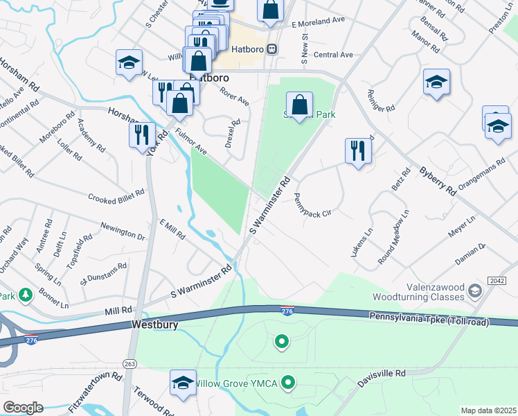 map of restaurants, bars, coffee shops, grocery stores, and more near 400 South Warminster Road in Hatboro
