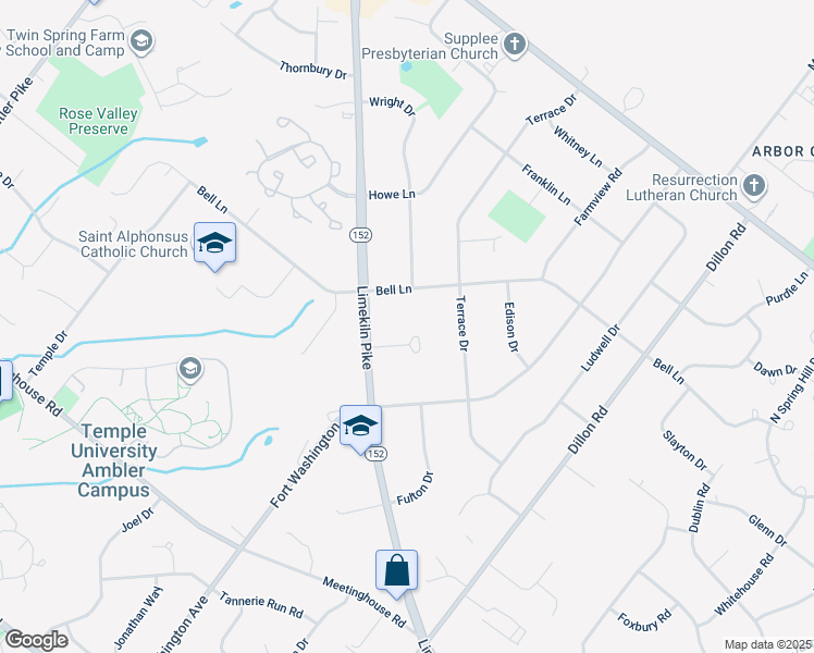 map of restaurants, bars, coffee shops, grocery stores, and more near 1612 Shepard Dr in Ambler