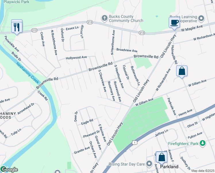 map of restaurants, bars, coffee shops, grocery stores, and more near 211 South Clearview Avenue in Langhorne