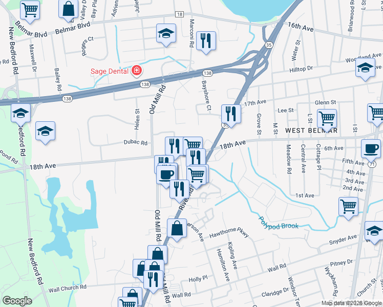 map of restaurants, bars, coffee shops, grocery stores, and more near 1420 18th Avenue in Monmouth County