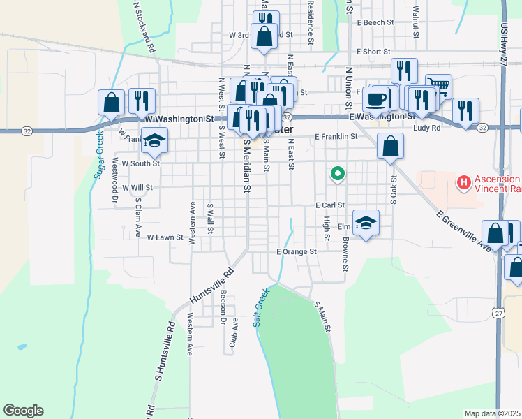 map of restaurants, bars, coffee shops, grocery stores, and more near 425 S Main St in Winchester