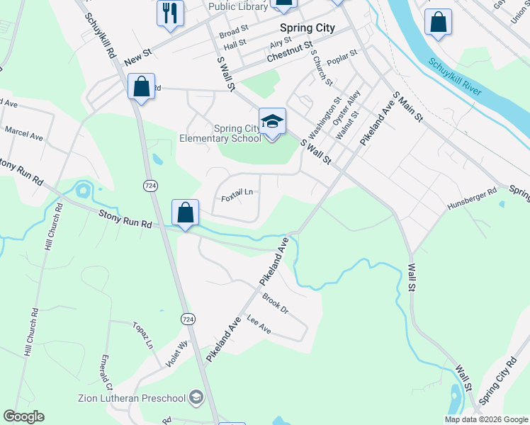 map of restaurants, bars, coffee shops, grocery stores, and more near 412 Winding Stream Road in Spring City