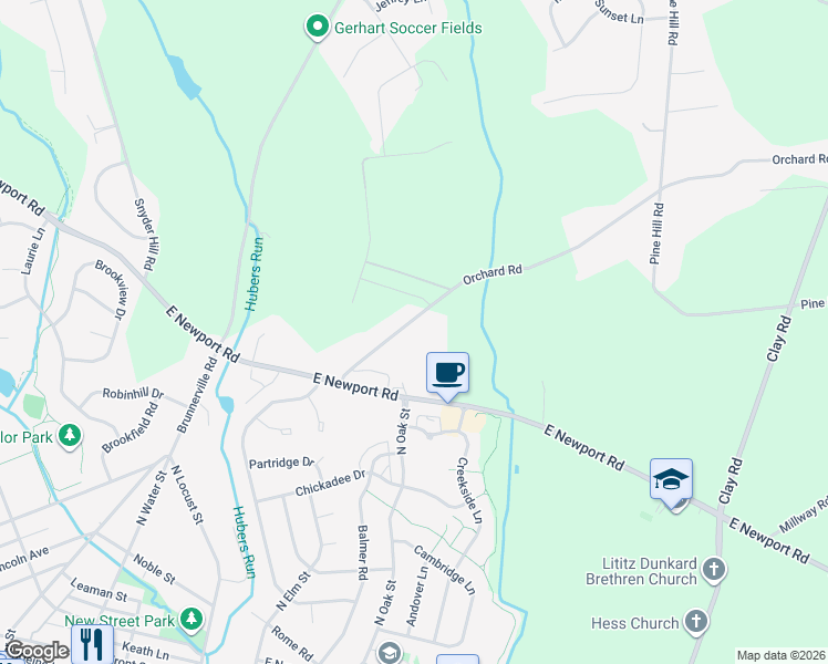 map of restaurants, bars, coffee shops, grocery stores, and more near 746 Orchard Road in Lititz