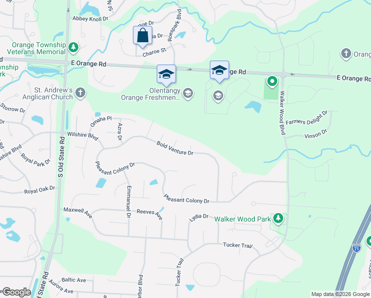 map of restaurants, bars, coffee shops, grocery stores, and more near 7474 Bold Venture Court in Lewis Center