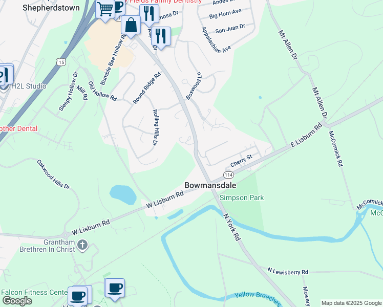 map of restaurants, bars, coffee shops, grocery stores, and more near 2510 South Market Street in Mechanicsburg