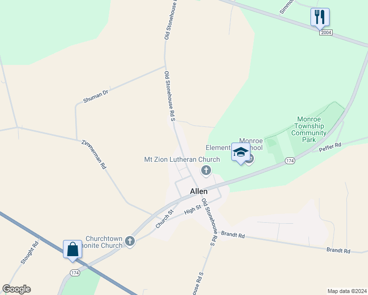 map of restaurants, bars, coffee shops, grocery stores, and more near 297 Old Stonehouse Road South in Mechanicsburg