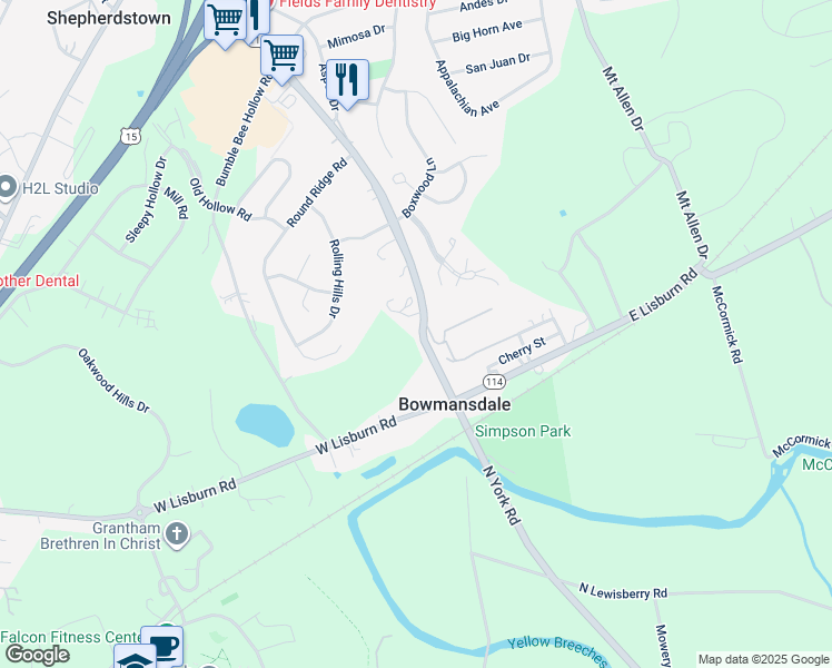 map of restaurants, bars, coffee shops, grocery stores, and more near 2510 South Market Street in Mechanicsburg
