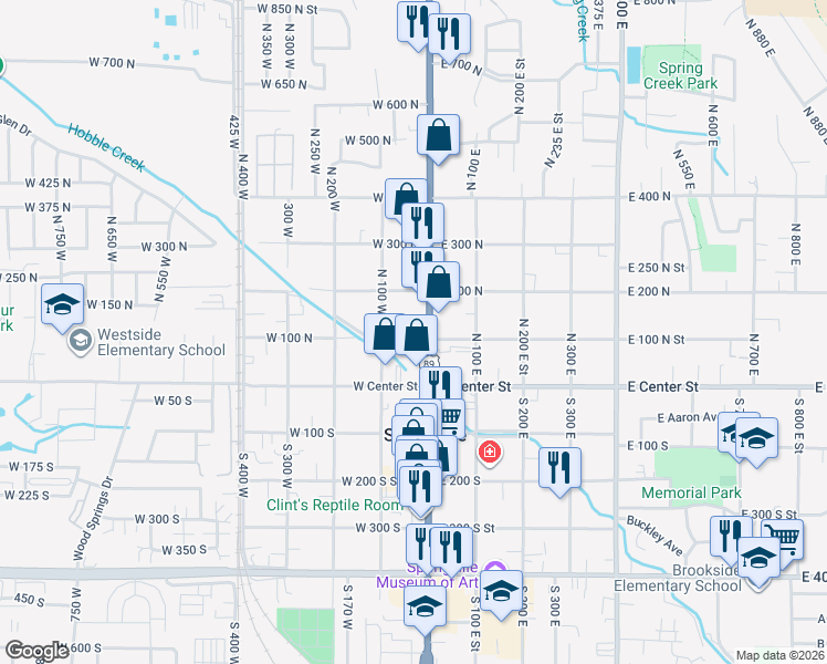 map of restaurants, bars, coffee shops, grocery stores, and more near 145 North Main Street in Springville