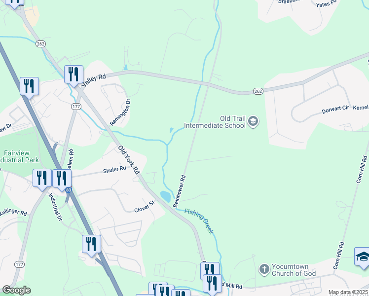 map of restaurants, bars, coffee shops, grocery stores, and more near 645 Beinhower Road in York County