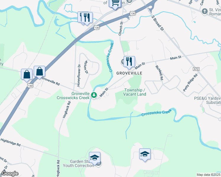map of restaurants, bars, coffee shops, grocery stores, and more near 113 Main Street in Hamilton Township