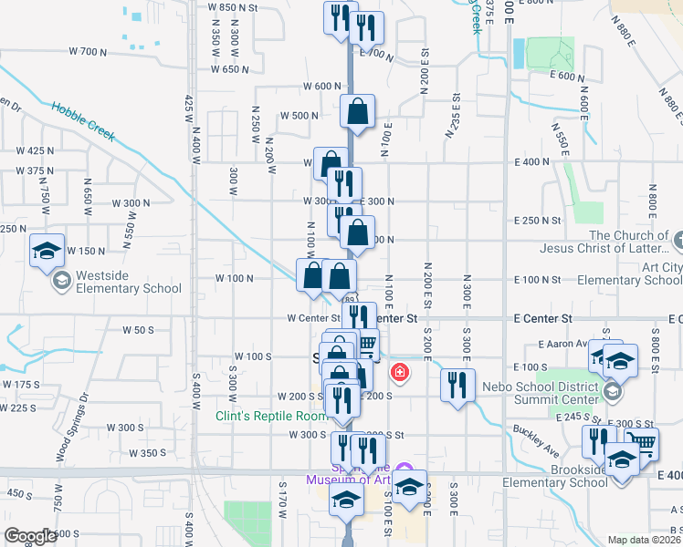 map of restaurants, bars, coffee shops, grocery stores, and more near 138 U.S. 89 in Springville