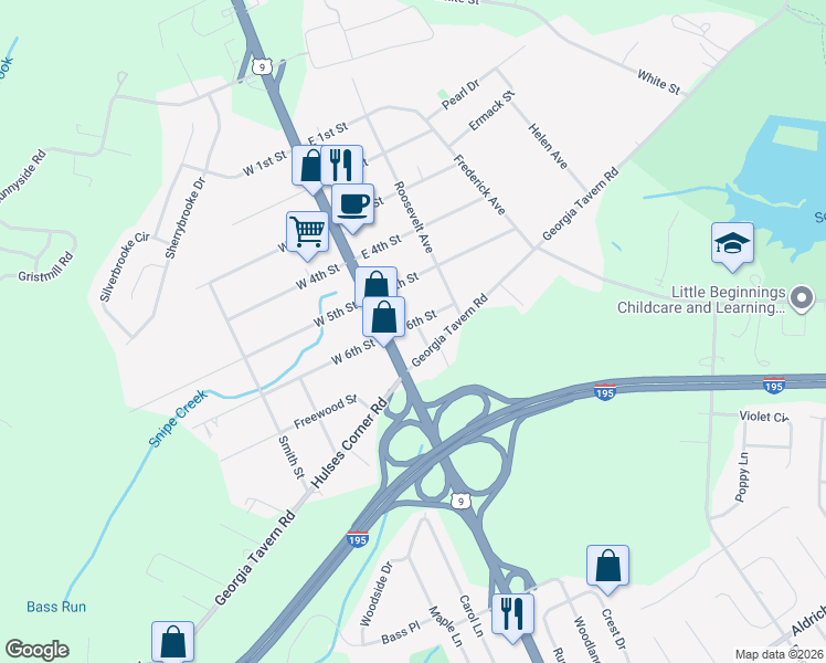 map of restaurants, bars, coffee shops, grocery stores, and more near 10 East 6th Street in Howell Township