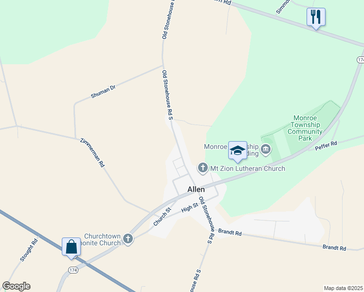 map of restaurants, bars, coffee shops, grocery stores, and more near 297 Old Stonehouse Road South in Mechanicsburg