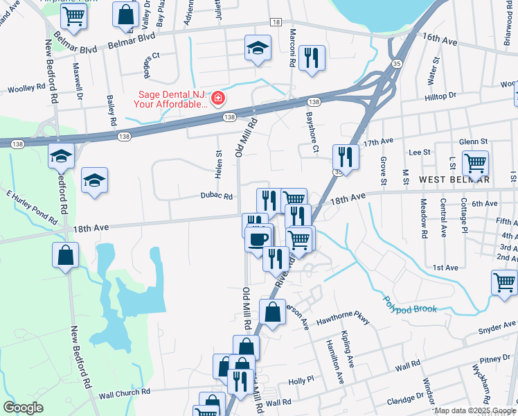 map of restaurants, bars, coffee shops, grocery stores, and more near 1420 18th Avenue in Monmouth County