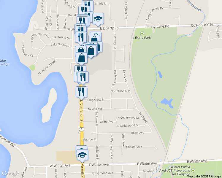 map of restaurants, bars, coffee shops, grocery stores, and more near 301 Northbrook Drive in Danville