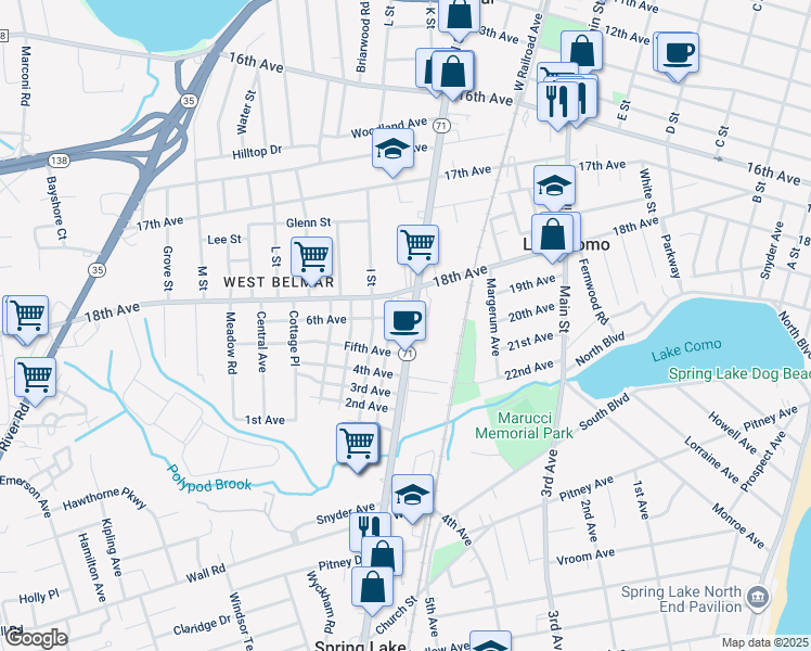map of restaurants, bars, coffee shops, grocery stores, and more near 1813 New Jersey 71 in Monmouth County