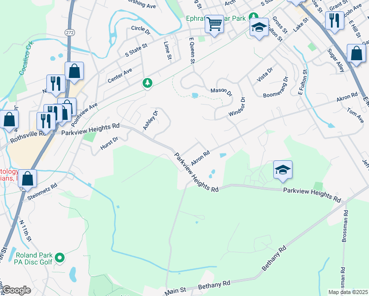 map of restaurants, bars, coffee shops, grocery stores, and more near 10 Pleasure Road in Ephrata